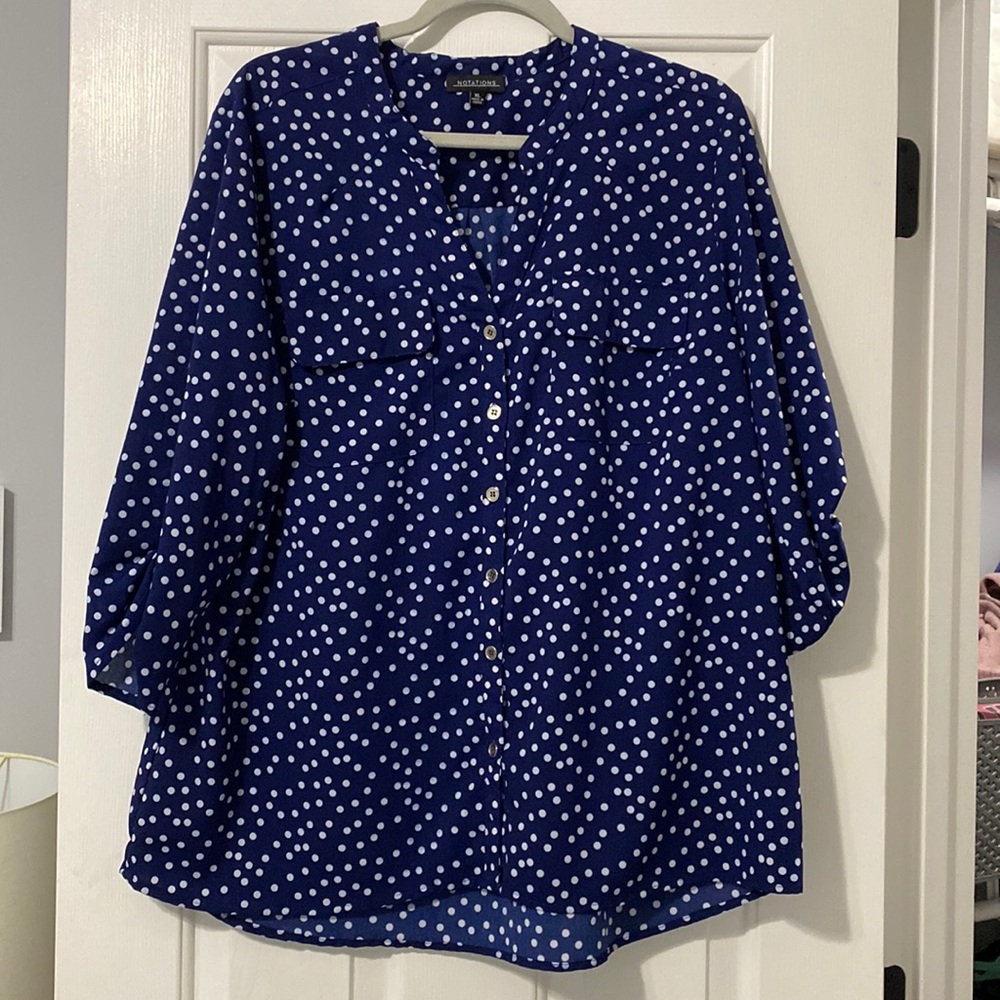 Blue and White Polka Dot Top